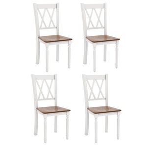 Set di 4 Sedie da Pranzo in Stile Rustico con Seduta in Legno di Gomma Massiccio, Sedie da Cucina in Legno - Product Image 1
