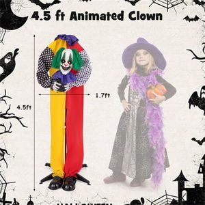 Decorazione di Halloween a forma di clown spaventoso da 1,37 m con occhi LED e registrazione di frasi - Product Image 4