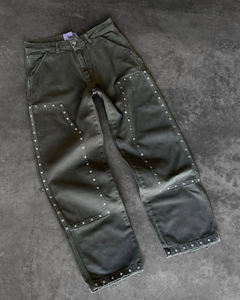 Jeans amples vintage en coton tissé 100 %, taille haute, jambe large droite, effet délavé, fabrication sur mesure - Product Image 3