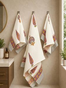 Ensemble de serviettes gaufrées de qualité export, 1 serviette de bain + 2 serviettes de toilette, séchage rapide, coton doux, pour salle de bain, hôtel, spa, disponible en grande quantité - Product Image 3