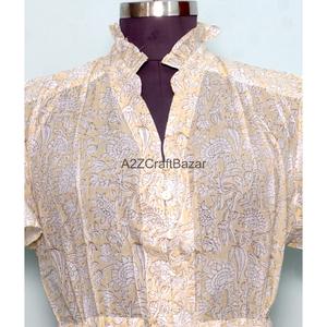 Vente en gros de robes mini décontractées à manches 3/4 et col en V, fabriquées à la main, tendance estivale, 100% coton, imprimé floral personnalisé - Product Image 4