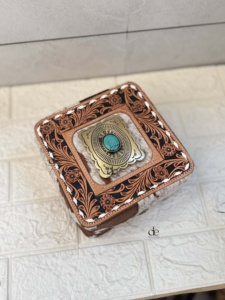 New Designer Hand Tooled Leather Big Size Jewelry Storage <b>Box</b> Organizer Handmade <b>Makeup</b> <b>Box</b> Square Cowhide Organizer <b>Box</b> - Product Image 4