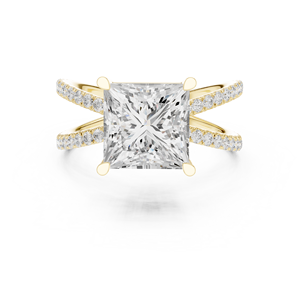 Anillos Clásicos de Compromiso, Boda y Aniversario con Doble Aro, Diamante Cultivado en Laboratorio IGI de Corte Princesa de 3.5 CT E VS1, Anillo de Oro Sólido de 14K - Product Image 1