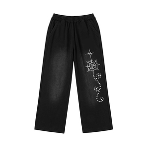 Pantalon de survêtement noir pour homme à taille élastique avec strass en cristal, décontracté, tricoté, mi-lourd, personnalisé, vintage, unisexe - Product Image 1