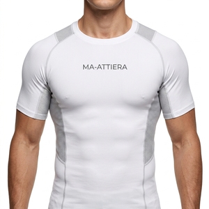 <b>Mens</b> White <b>Compression</b> Shirt Short Sleeve Breathable Mesh Panels Athletic Gym Running Training Sportswear Performance <b>Top</b> - Product Image 1