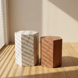 Modern Hexagonal Solid Wood Coffee <b>Tables</b> Minimalist White and Natural Wood Side End <b>Tables</b> for <b>Living</b> <b>Room</b> - Product Image 4