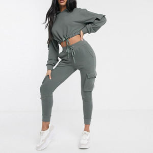 Custom Distressed Tracksuit Two Piece <b>Set</b> Women Clothing Streetwear 100% Cotton Cropped Zip up Hoodie and <b>Sweatpants</b> <b>Set</b> - Product Image 3