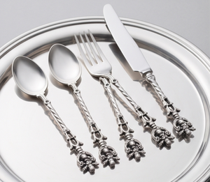 Ensemble de couverts de luxe en acier inoxydable plaqué argent, design tête de mort, style vintage, manche long, durable, cuillère, fourchette, couteau - Product Image 4