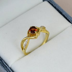 Romantic <b>Garnet</b> <b>Ring</b> Gold Plated Solid 925 Sterling Silver <b>Ring</b> For Women Wedding Anniversary 5 mm Round Cut Gemstone <b>Ring</b> - Product Image 2
