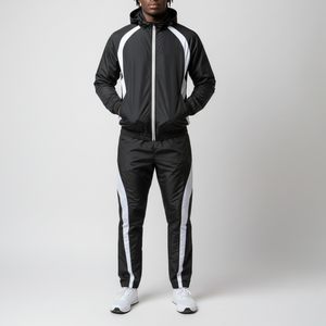 Men's 100% Polyester Nylon Windbreaker Tracksuit Zip Up Stacked Pants Two Piece Jacket <b>Set</b> - Product Image 5