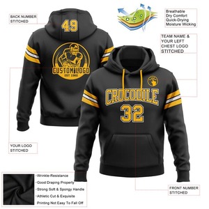 Custom Stitched <b>Black</b> Gold White Football Pullover Sweatshirt Hoodie Premium Team Sportswear Athletic Training <b>Fleece</b> Hoodies - Product Image 2