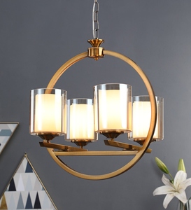 Lustre Moderne en Gros, Suspension Luxe Or Antique, Prix Usine, Lampe Suspendue à Double Abat-jour en Verre - Product Image 6