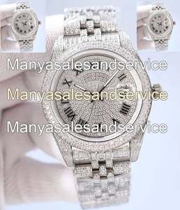 Montre pour homme entièrement sertie de diamants Moissanite VVS, verre cristal, boîtier en acier inoxydable, résistance à l'eau 10 bars, bracelet à fermoir blanc - Product Image 3