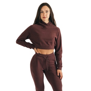 2025 Venta caliente niñas logotipo personalizado 100% algodón Color sudaderas con capucha mejor calidad pulóver Crop Top Sudadera con capucha para mujer - Product Image 1
