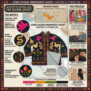 Suzani Embroidered <b>Quilted</b> <b>Jackets</b> Intricate Traditional <b>Patterns</b> Knitted 100% Cotton for Boho Ethnic Wear Layering Gifts - Product Image 6