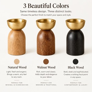 Round Wooden <b>Candle</b> Stand With Brass Bowl Top Home Decorative Lighting Fixture - Product Image 4