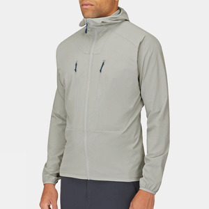 Veste coupe-vent à capuche pour homme, gris clair, fermeture éclair, couleur unie, polyester, vêtements d'extérieur décontractés, vêtements d'automne - Product Image 4