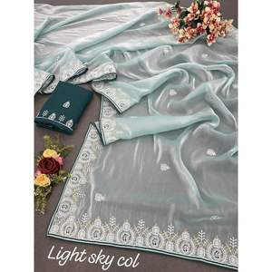 ผ้าไหมส่าหรีงาน zari พร้อมท้องฟ้าที่ไม่มีการเย็บ - Product Image 1