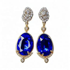 Boucles d'oreilles Blue Hydro & CZ |   Pierre précieuse ovale en argent sterling 925 plaqué or 18 carats |   Boucles d'oreilles pendantes Statement de 5 pouces et 13g |   Cadeau pour elle - Product Image 6