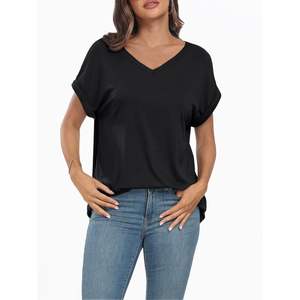 2025, Camisetas básicas para mujer, camisetas de verano de manga corta básicas informales con cuello de pico de gran tamaño, camisetas holgadas transpirables disponibles XS XXS - Product Image 3