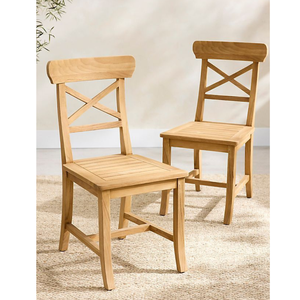 Silla de Comedor Minimalista con Respaldo Cruzado, Madera de Teca Sólida con Acabado Natural, Elegante Silla de Madera para Comedor, Cafetería, Restaurante - Product Image 1