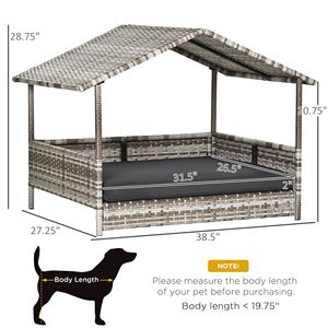 Cream Wicker Dog House with Water-Resistant <b>Cushion</b> Canopy Outdoor Rattan Dog <b>Bed</b> for Small and Medium Dogs - Product Image 3