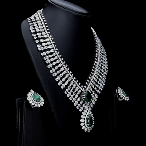 Luxury 925 Sterling <b>Silver</b> Teardrop Emerald Jewelry Set, Elegant Moissanite Necklace & <b>Earrings</b> Set for Wedding Bridal Pageant - Product Image 3
