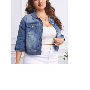 Nouveauté vestes en jean pour femmes surdimensionnées à manches longues veste en jean boutonnée de base avec poches grande taille fournisseur de BD - Product Image 3