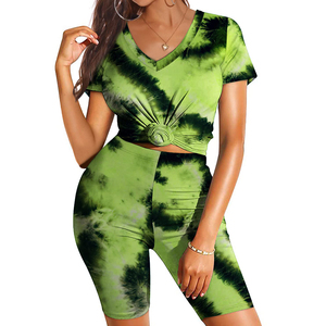 Stylish Wear <b>Tie</b> Dye <b>Set</b> For Women's Polyester Spandex Tending Product With Solid Color Breathable <b>Set</b> For Women's - Product Image 4