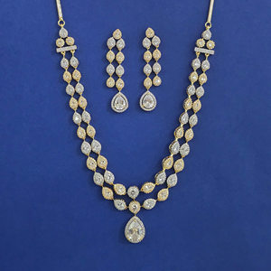 Artificial Fashion Jewellery Wholesalers in India American Diamond 2 Line Necklace With 2 Tone Plating 439553 - Product Image 1