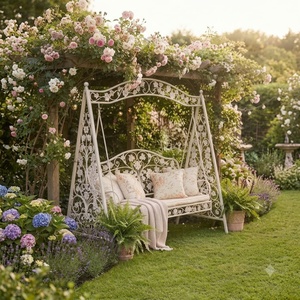 Hand-Forged Hot-Dip Galvanized Wrought Iron Victorian Garden Swing Heavy Duty <b>2</b> Seater Outdoor Patio Swing <b>Chair</b> Non-Waterproof - Product Image 4