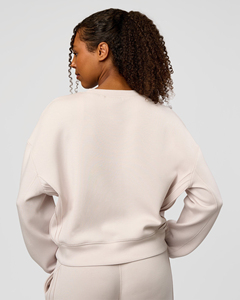 Sweat-shirt à col rond pour femme, couleur crème, coupe classique, 100% coton, tricoté, couleur unie, décontracté, pour l'automne - Product Image 2