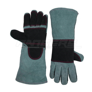 Gants de soudage en cuir de vachette noir et gris, gants de sécurité industriels de 16 pouces, résistants à la chaleur, vente en gros - Product Image 3