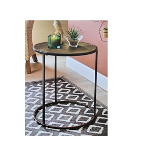 Mesa Auxiliar de Hierro con Tapa de Madera Artesanal que Refleja la Excelencia Hecha a Mano con Ensamblaje Resistente y Presencia Elegante - Product Image 1