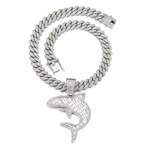 Collar con Colgante de Delfín de Plata de Ley para Mujer, con Zirconia Redonda Engastada en Garra, Cadena de Eslabones Tipo Cuerda, Joyería de Moda Hip Hop, Regalo - Product Image 1