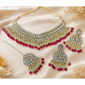 Parure Collier et Boucles d'Oreilles Ethniques Plaqué Or avec Perles de Cristal et Strass pour Femme, Idéale pour Mariage, Fiançailles, Anniversaire - JeweleMarket - Product Image 1