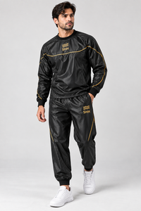Custom <b>Men</b>’s Sauna Sweat Suit Black Workout Tracksuit with Contrast Piping Pullover Top Jogger Pants <b>Thermal</b> Fitness Training - Product Image 5