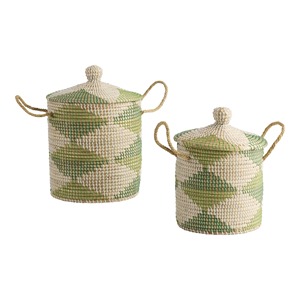 Set Of 2 Natural and Green Seagrass Diamond <b>Basket</b> <b>with</b> <b>Lid</b> Handmade Storage <b>Basket</b> Wholesale eco-friendly Made Viet Nam - Product Image 1