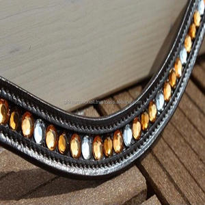 Banda de cuero negro para las cejas, accesorio cómodo, suave, acolchado, cosido completo, canal vacío, grande, dos tonos, piedras de cristal - Product Image 4