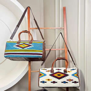 Hand Tooled Saddle Blanket Duffel <b>Bag</b> Southwestern Wool & Genuine Leather Travel <b>Bag</b> Spacious Interior Handmade Weekender <b>Bags</b> - Product Image 4