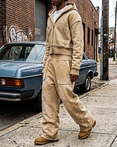 Conjunto de Sudadera con Capucha y Pantalones Jogger para Hombre, Corte Holgado, Lavado Ácido, Algodón Grueso, Cierre de Cremallera, Ropa Urbana de Moda - Product Image 6