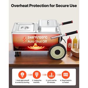 Chariot de cuisson à vapeur électrique 1200W en acier inoxydable pour hot-dogs, portable, température réglable 86-203F, avec sortie BBQ - Product Image 4