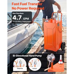 Tanque de Combustible Portátil de 35 Galones, Tanque de Transferencia de Acero al Carbono con Bomba Manual y 4 Ruedas para Gasolina y Diésel - Product Image 3