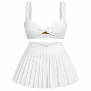 Ensemble 2 pièces plissé personnalisé pour femme : soutien-gorge de sport et mini-jupe assortie – Vente en gros, marque privée A - Product Image 2