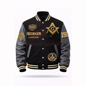 Veste universitaire personnalisée d'inspiration maçonnique – Corps en laine de qualité supérieure avec manches en cuir PU et symboles brodés - Product Image 1