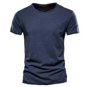 <b>Men's</b> Slim Fit Short Sleeve O-Neck T-Shirt Solid Color Knitted Casual Wear 100% Cotton Jersey Fabric - Product Image 2