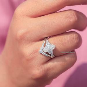 Marquise Moissanite Engagement Ring Set White 925 Sterling Silver Marquise Cut <b>Stone</b> White Diamond Cz Adjustable Classic Bridal - Product Image 1