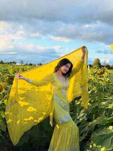 Kurti en Georgette Heavy Fox avec broderie au fil et travail de paillettes, entièrement cousu, et ensemble ethnique Sharara assorti pour femme - Product Image 2