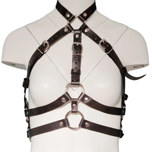 Harnais complet en cuir noir confortable avec boucles et anneaux en cuivre, ajustement réglable, taille personnalisée pour accessoires vestimentaires - Product Image 2