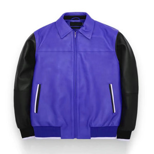 Chaqueta Bomber de Cuero Marrón para Hombre con Cierre de Cremallera en las Mangas Negras, Cuello Camisero, Estilo Otoñal, Ropa Exterior Informal - Product Image 5